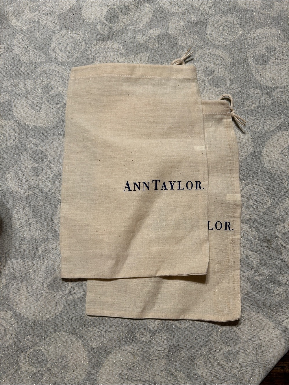 Ann Taylor Natural Beige Cotton 2 Drawstring Pouches 13inch by 8.5